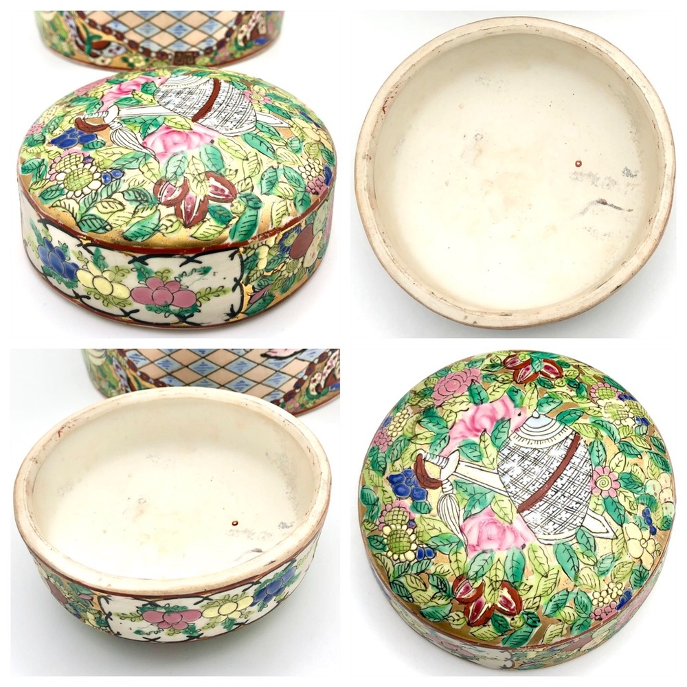 Huge Porcelain Canister Famille Rose Asian Figural Gold Gilt Floral Tea Caddy - Picture 12 of 15